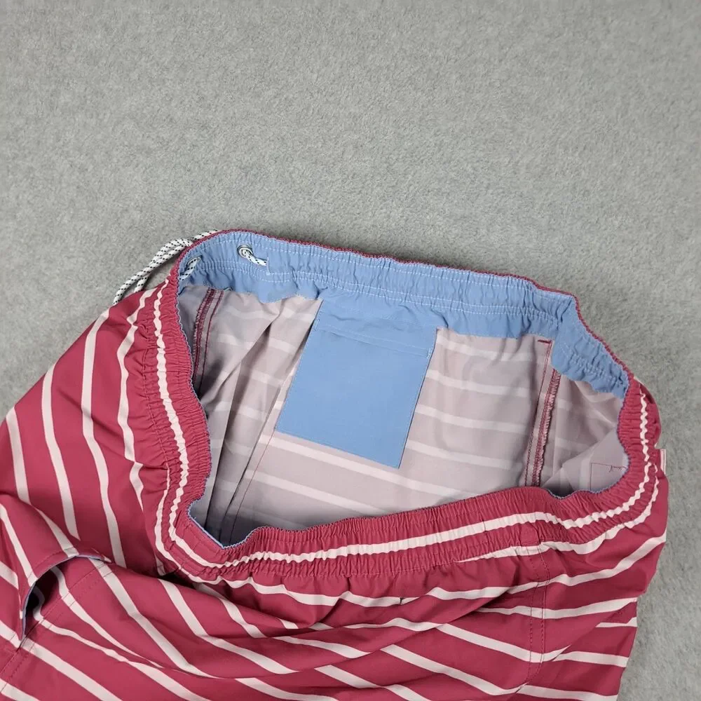 Bonobos Swim Shorts Mens 34 Striped Trunks Beach Board Shorts 9” Pinkish Red